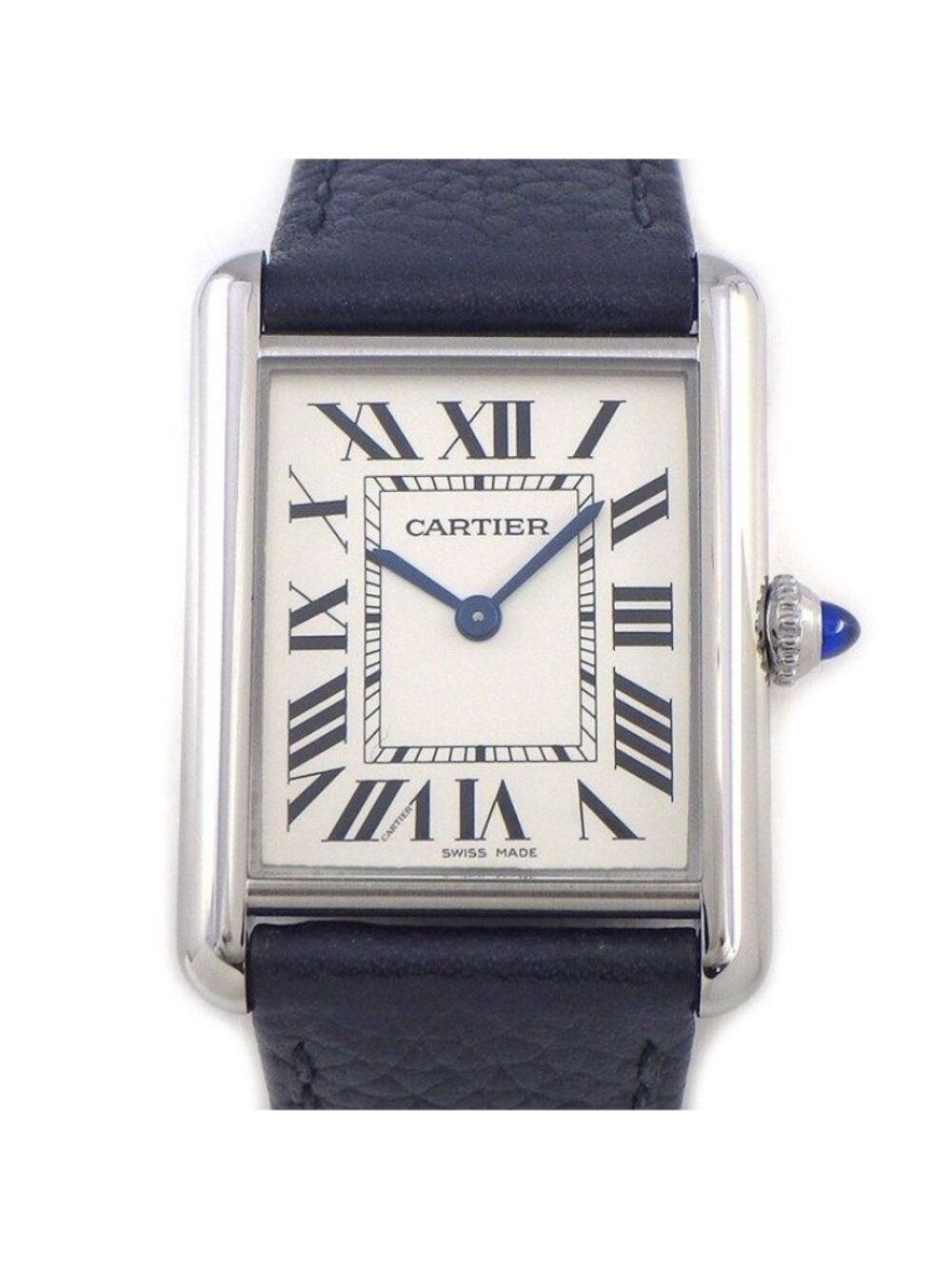 Cartier Watch Tank Must LM Rectangular Silver Dial man Index Black Cowhide SS